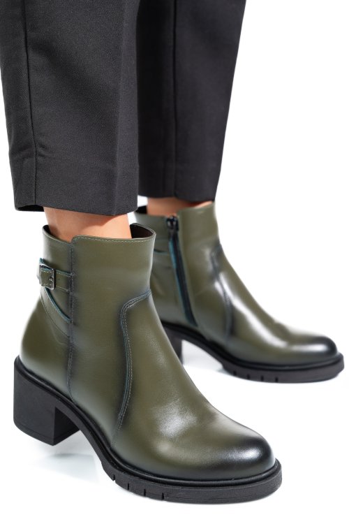 Zöld természetes bőr bokacsizma 4s7h26