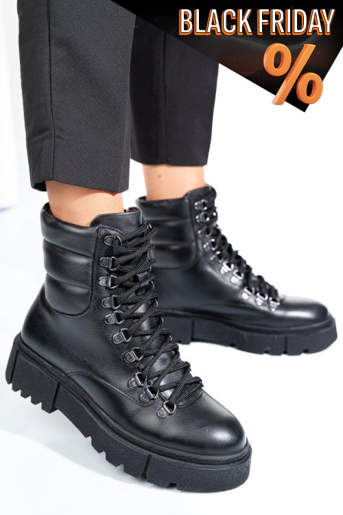 Fekete természetes bőr bakancs 4s7h62