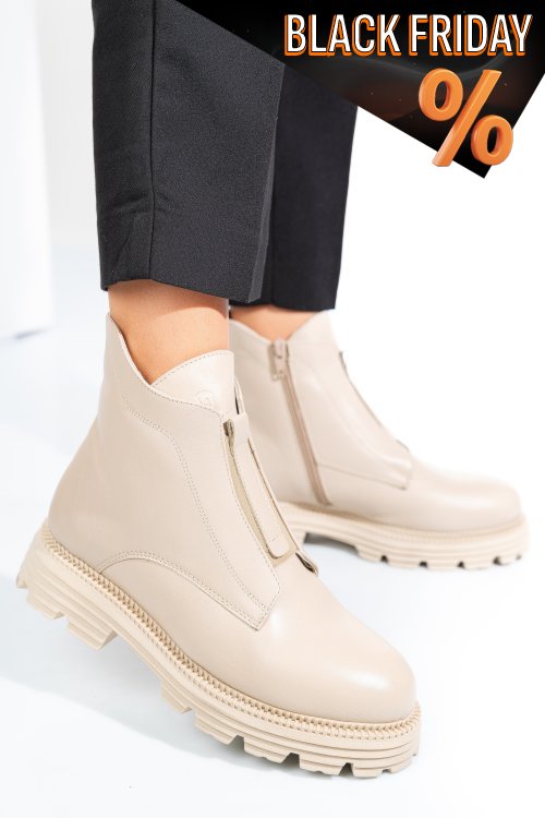 Bézs természetes bőr bakancs 4s7h23