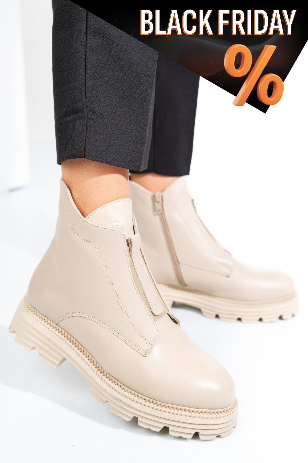 Bézs természetes bőr bakancs 4s7h23