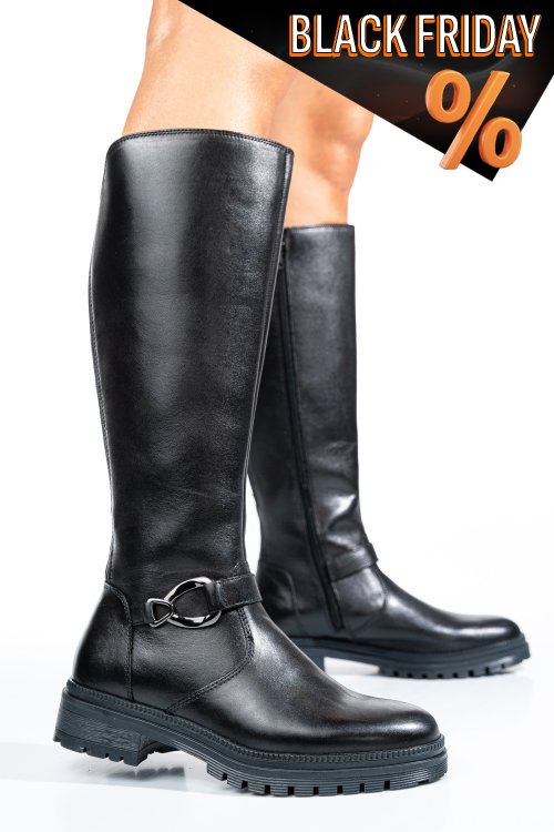 Fekete természetes bőr csizma ws7hb54h13