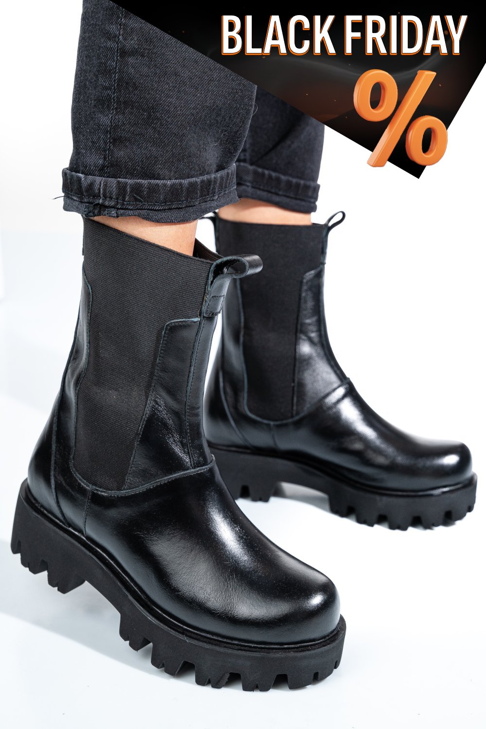 Fekete természetes bőr bakancs 7s7h628b