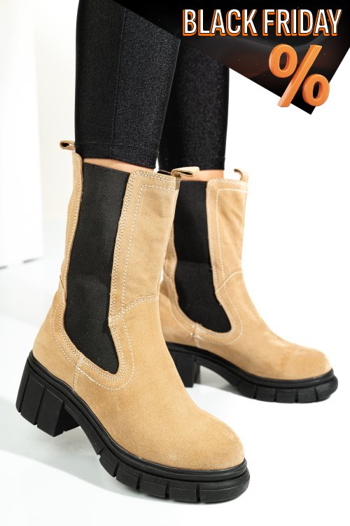 Bézs fordított bőr bakancs 1s7h0603