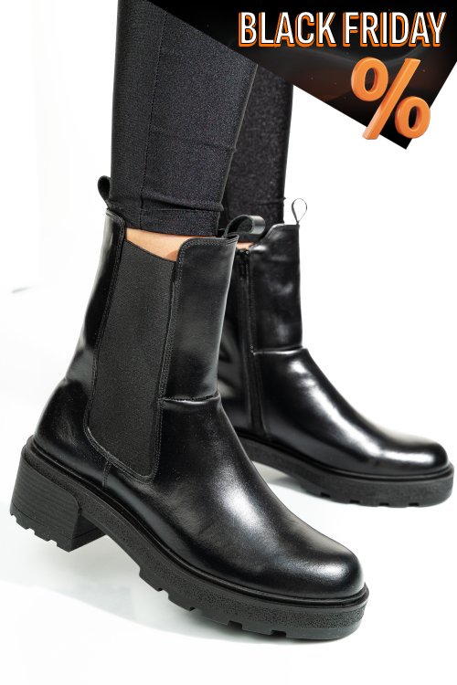 Fekete természetes bőr bakancs 2s7h24