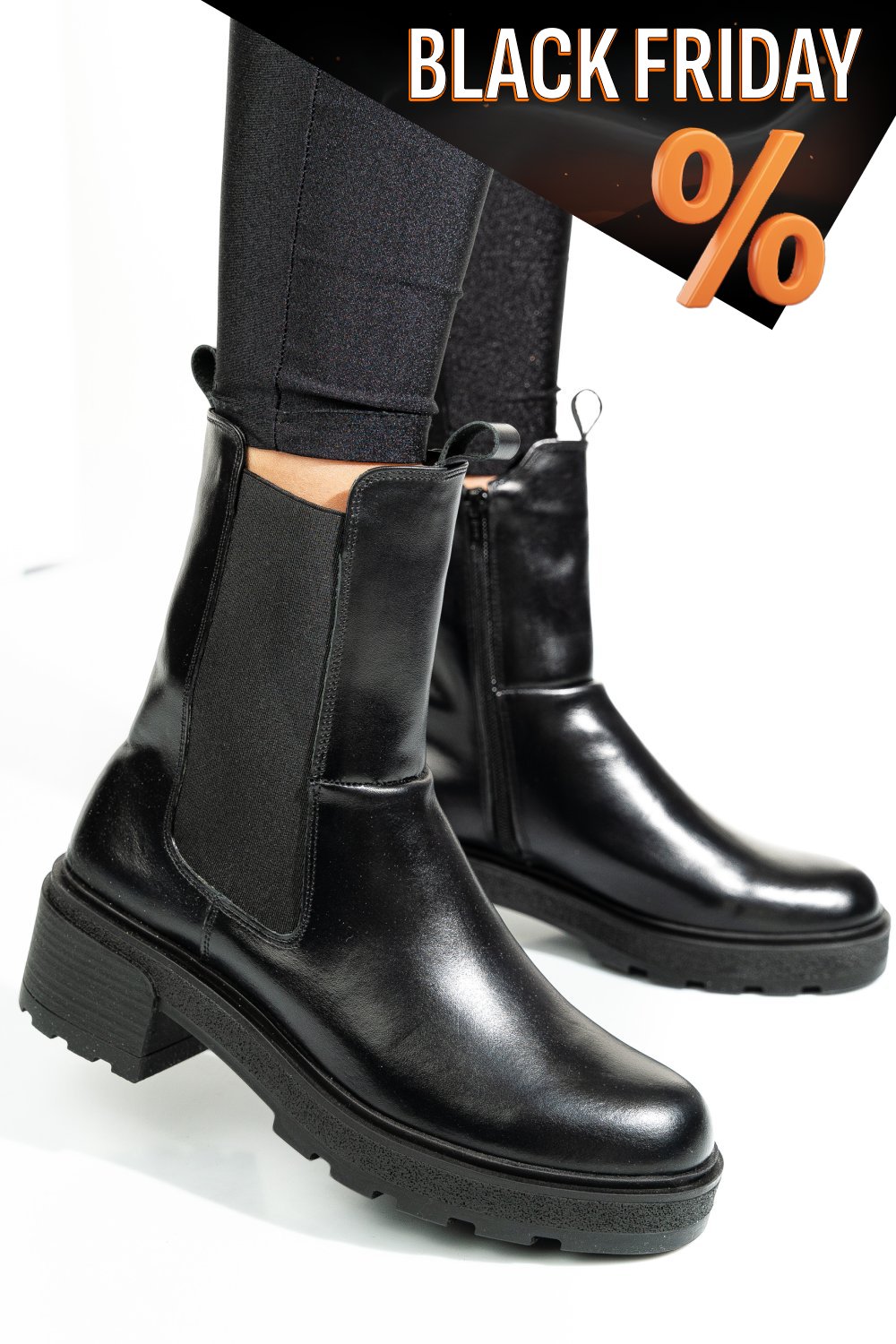 Fekete természetes bőr bakancs 2s7h24