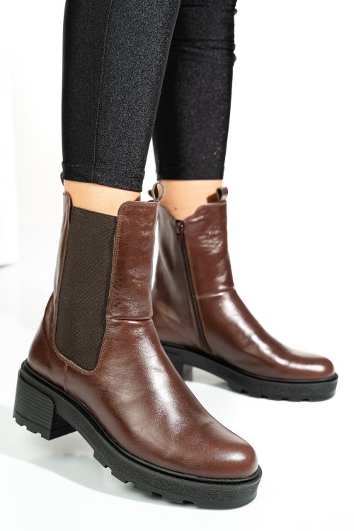 Barna természetes bőr bakancs 2s7h24