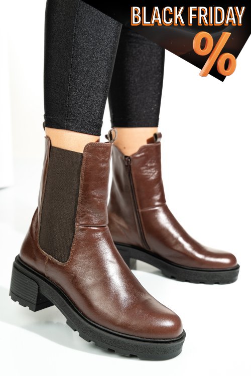 Barna természetes bőr bakancs 2s7h24