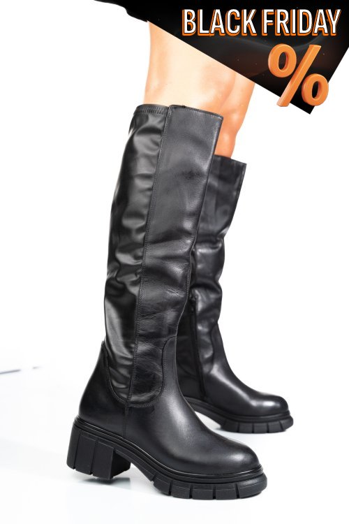 Fekete természetes bőr csizma 1s7h0691