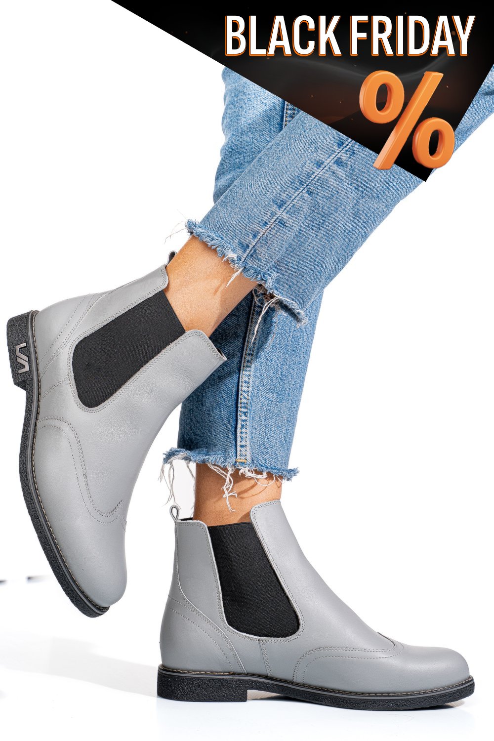 Szürke természetes bőr bakancs 2s7h12