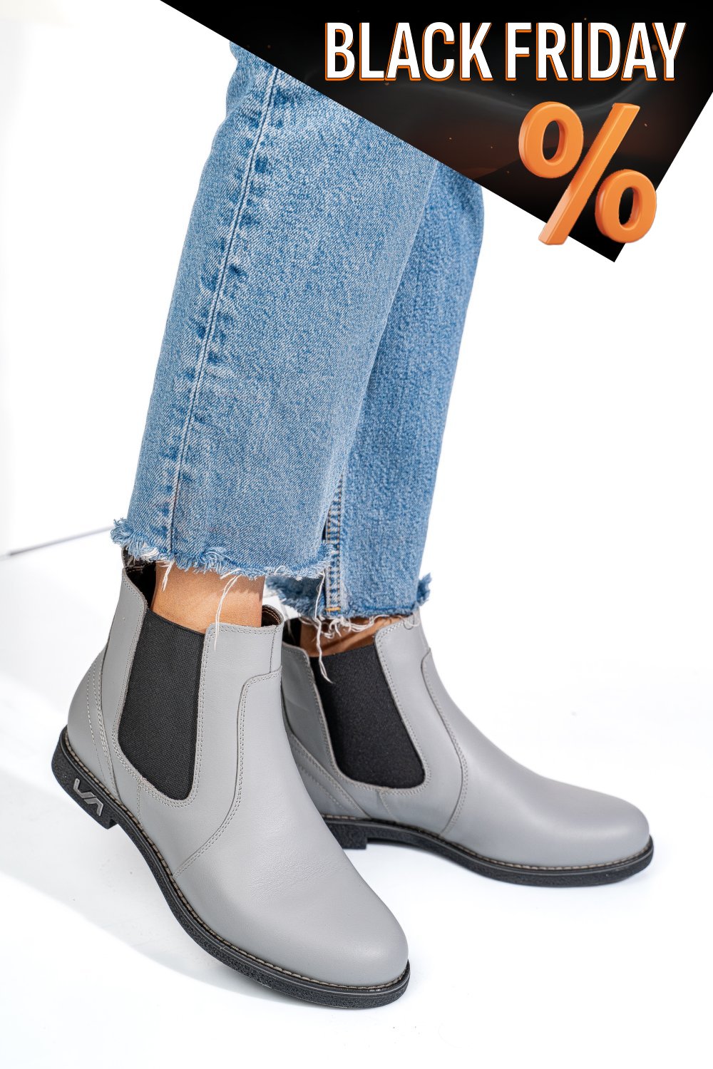 Szürke természetes bőr bakancs 2s7h11