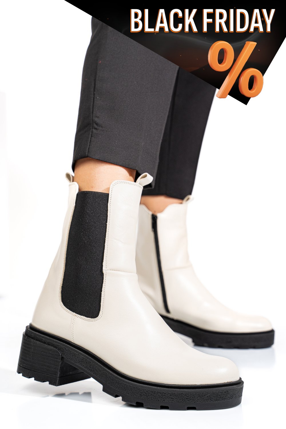 Bézs természetes bőr bakancs 2s7h24