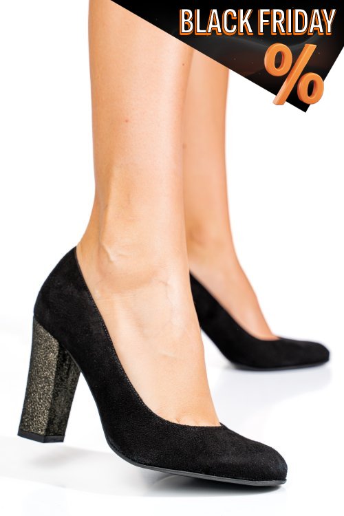 Fekete fordított bőr magassarkú cipők 3s7h577