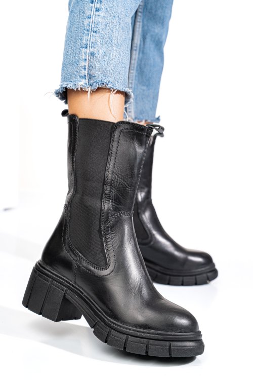 Fekete természetes bőr bakancs 1s7h0603