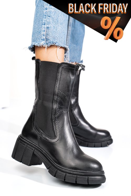 Fekete természetes bőr bakancs 1s7h0603