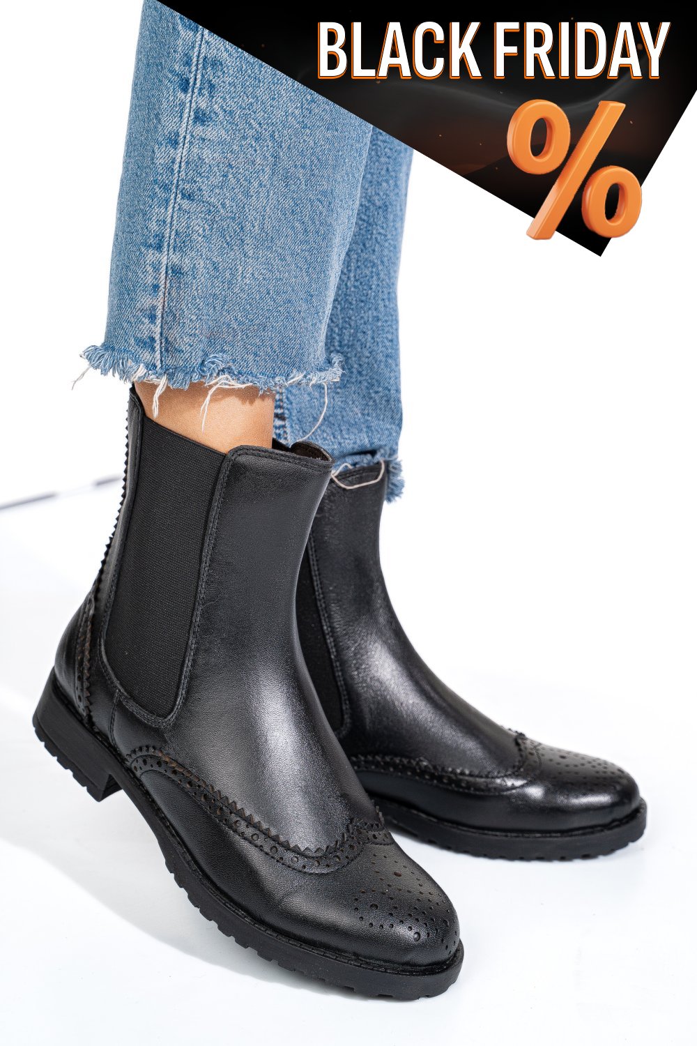 Fekete természetes bőr bakancs 1s7h0795