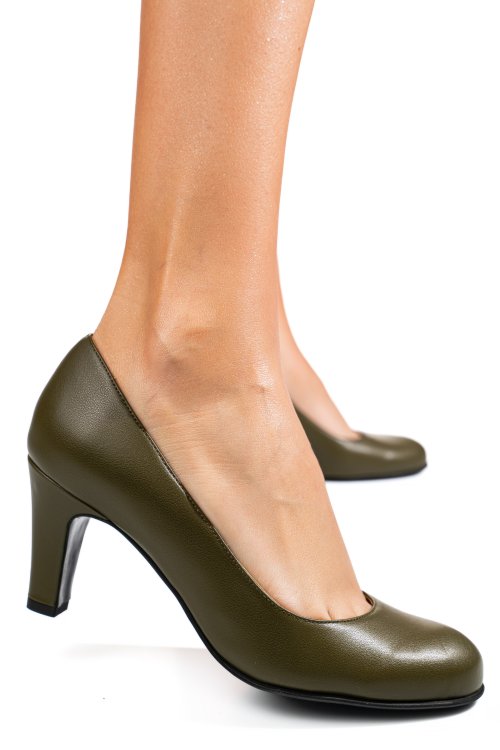 Khaki természetes bőr magassarkú cipők 3s7h152