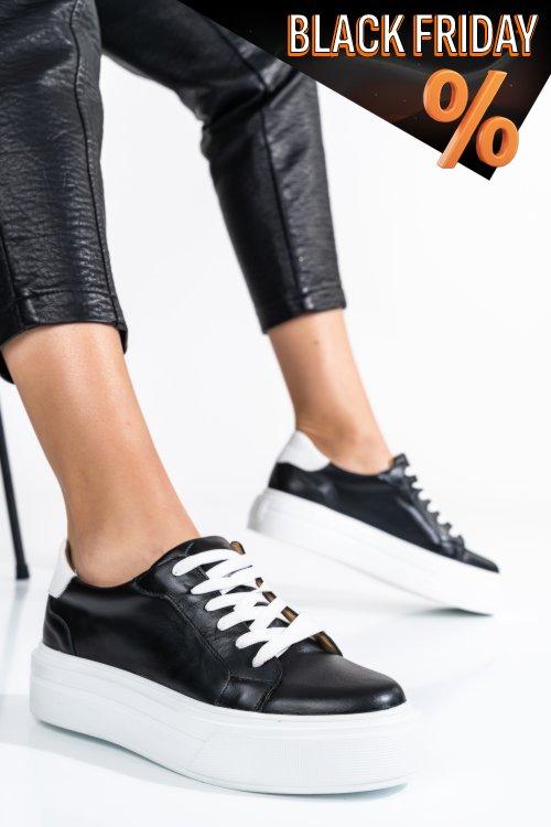 Fekete természetes bőr sport cipők 3s7h000