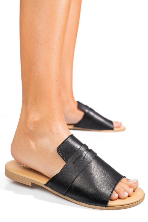 Fekete természetes bőr szandál ss7hfiziosa