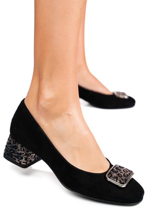 Fekete fordított bőr magassarkú cipők 5s7h544