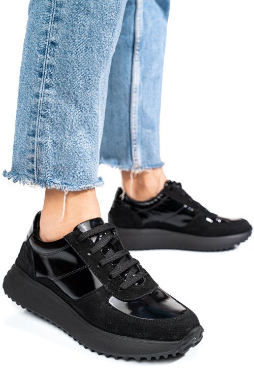 Fekete természetes lakkozott bőr sport cipők 4s7h54