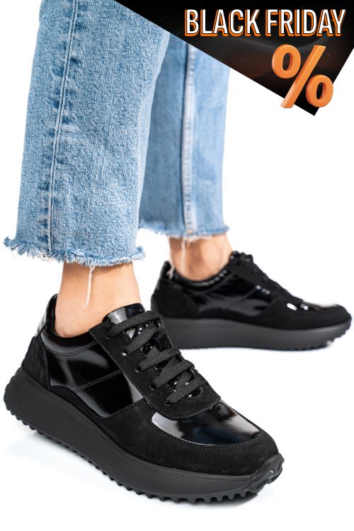 Fekete természetes lakkozott bőr sport cipők 4s7h54