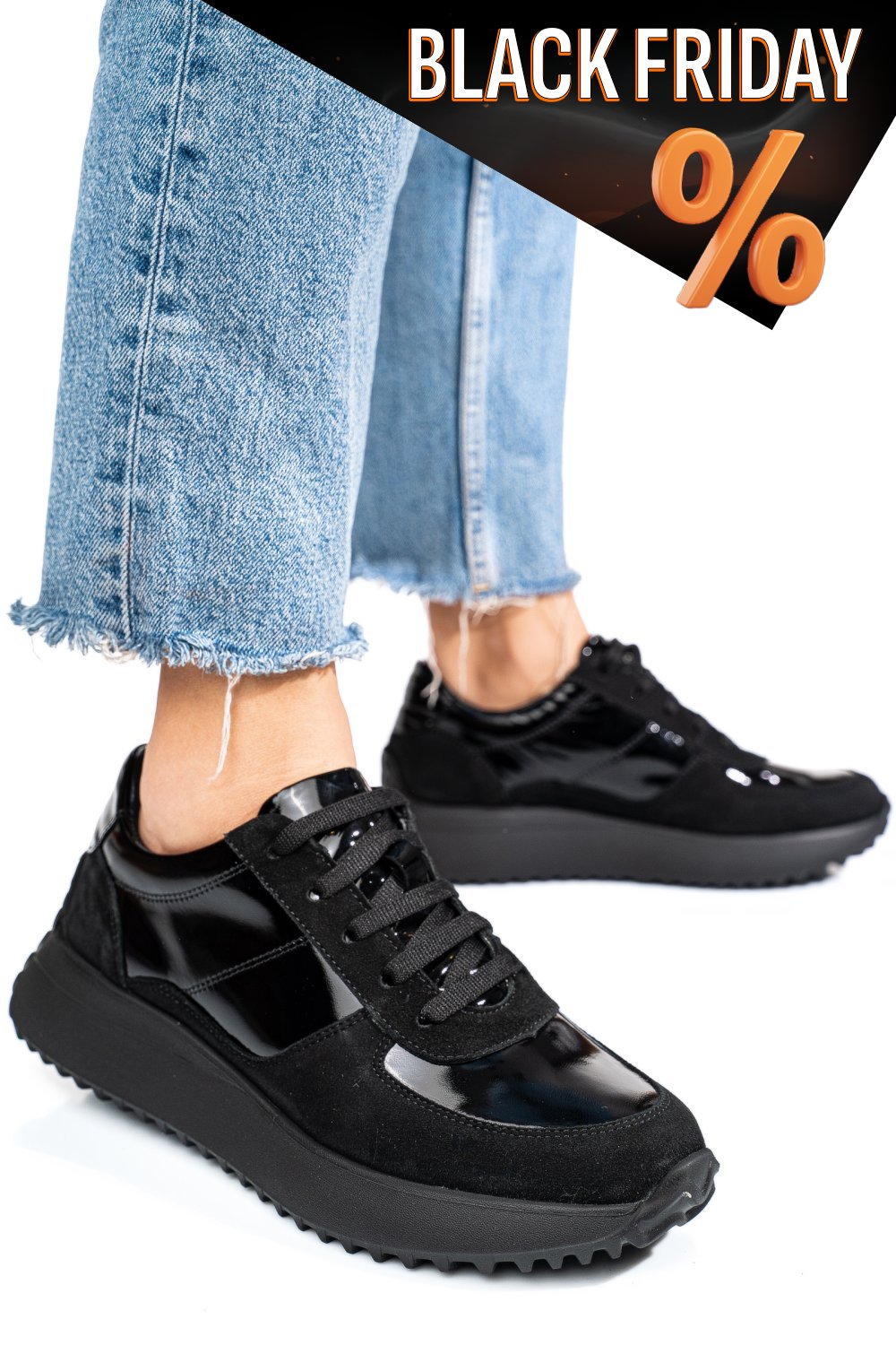 Fekete természetes lakkozott bőr sport cipők 4s7h54