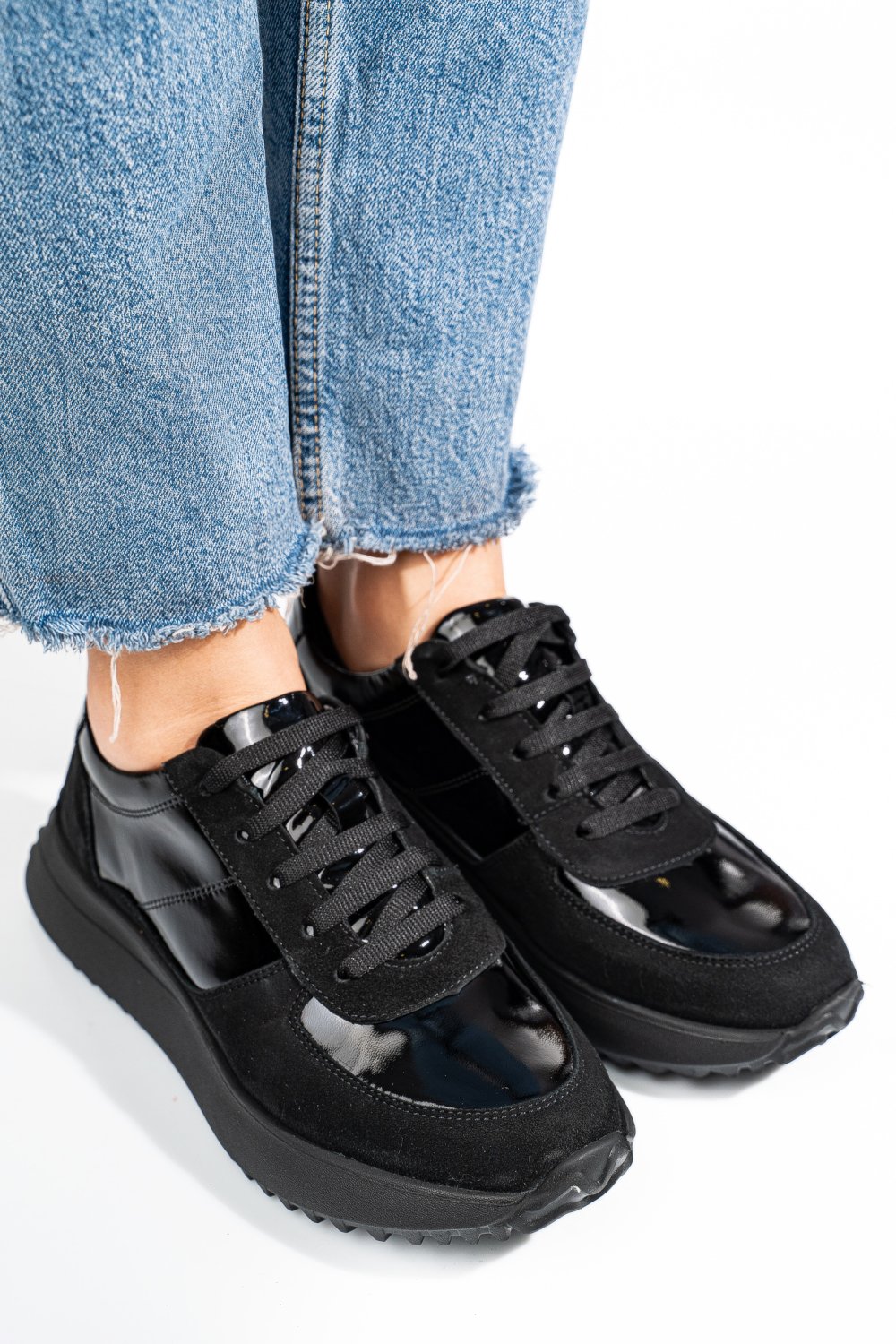 Fekete természetes lakkozott bőr sport cipők 4s7h54