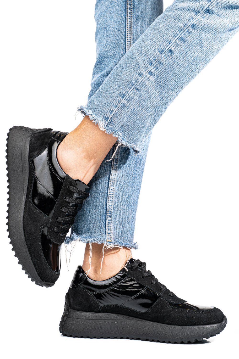 Fekete természetes lakkozott bőr sport cipők 4s7h54