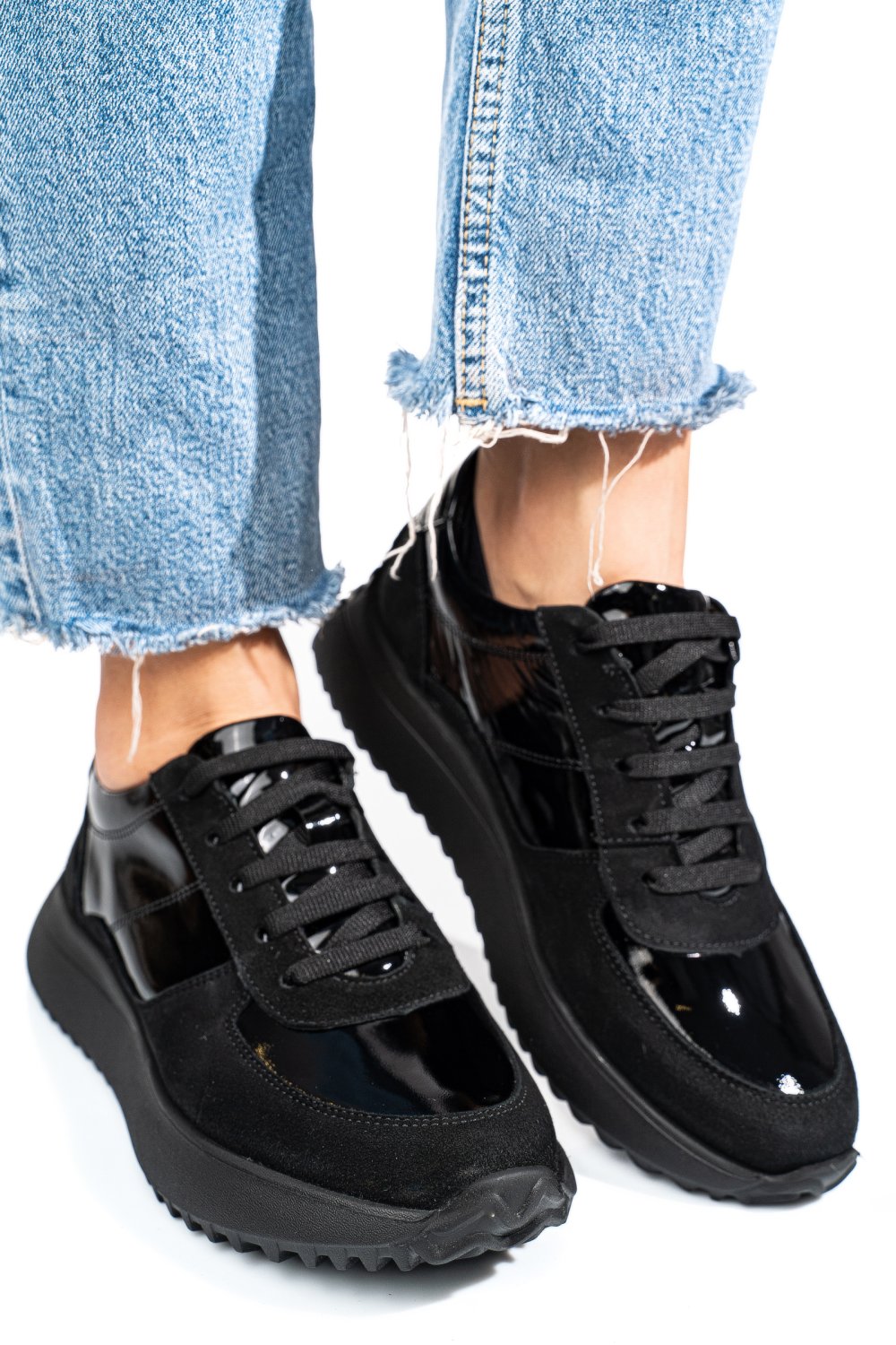 Fekete természetes lakkozott bőr sport cipők 4s7h54