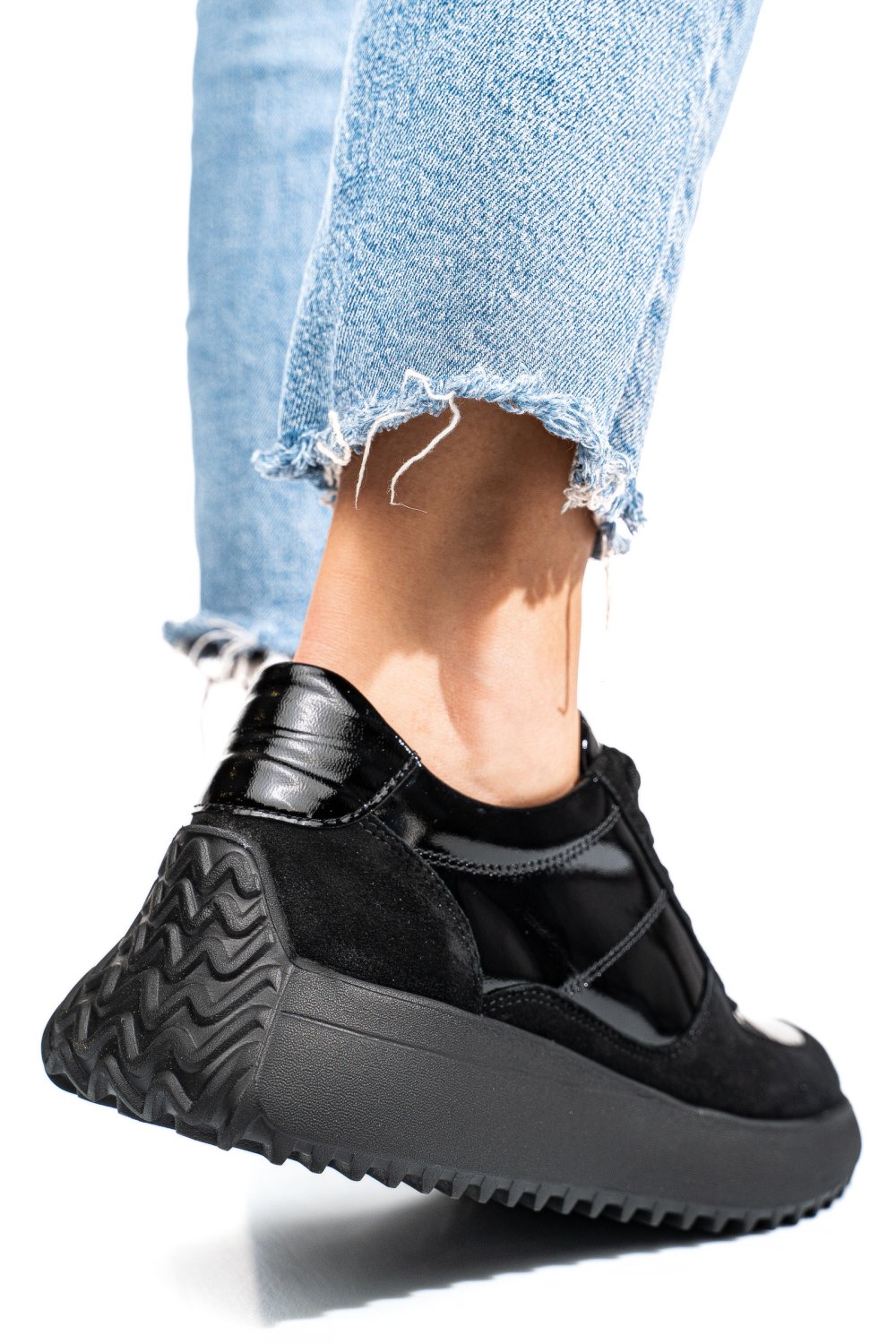 Fekete természetes lakkozott bőr sport cipők 4s7h54