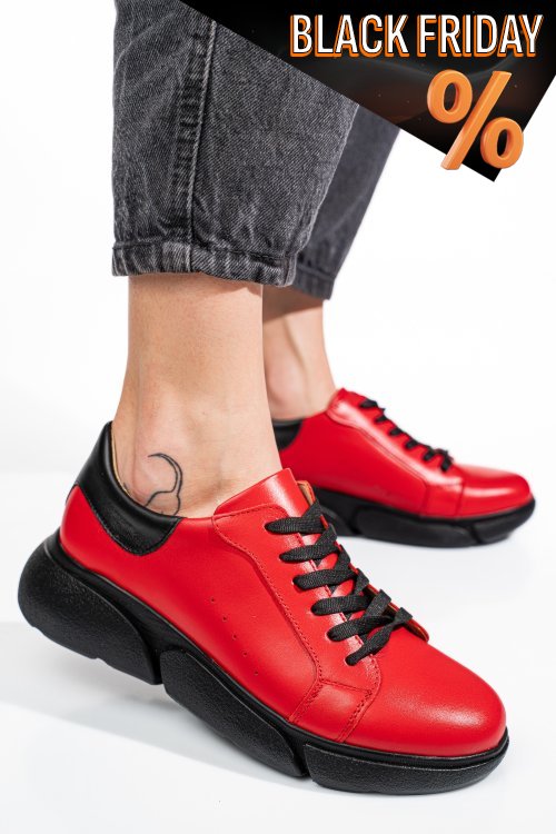 Piros természetes bőr sport cipők 3s7h011b