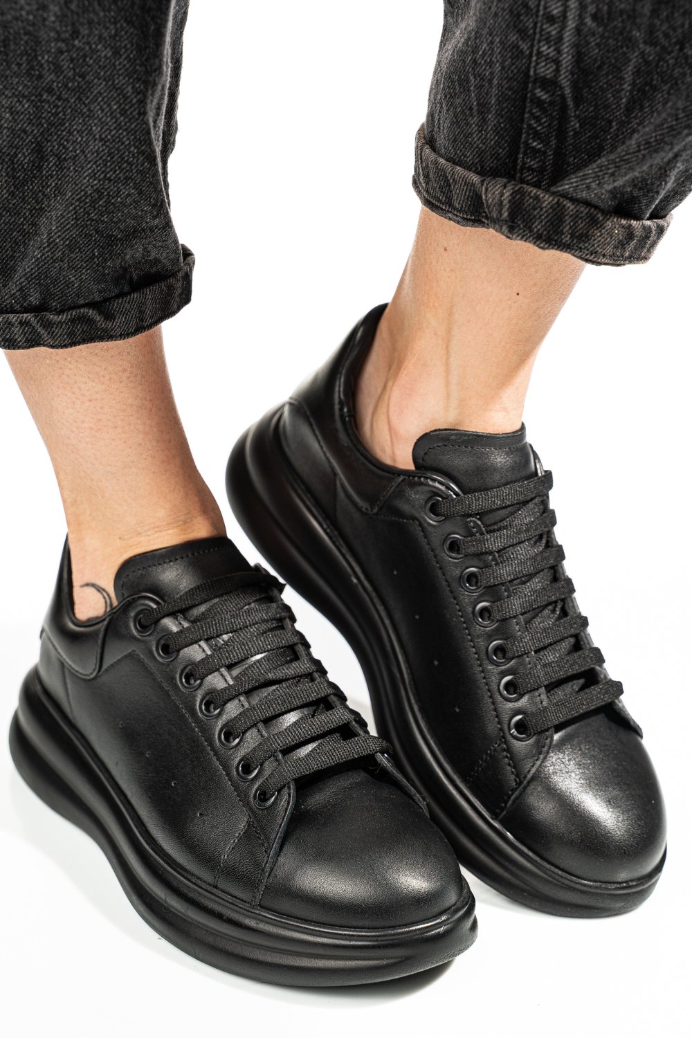 Fekete természetes bőr sport cipők 4s7h421