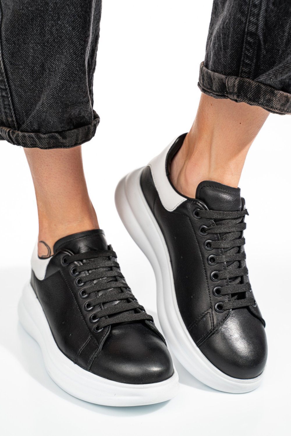 Fekete természetes bőr sport cipők 4s7h421