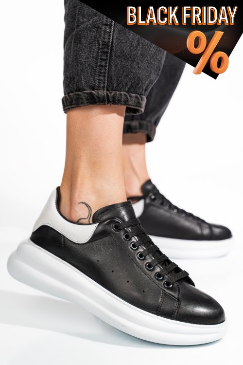 Fekete természetes bőr sport cipők 4s7h421