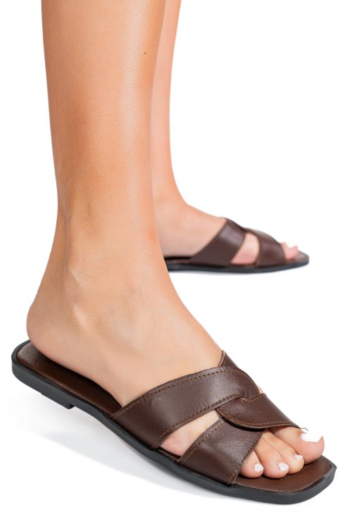 Barna természetes bőr szandál ks7hzt-006