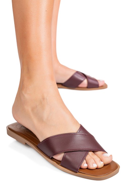 Bordó természetes bőr szandál ks7hzt-005