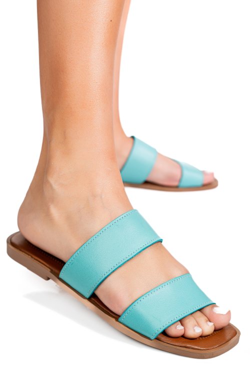 Türkiz természetes bőr papucs ks7hzt-004