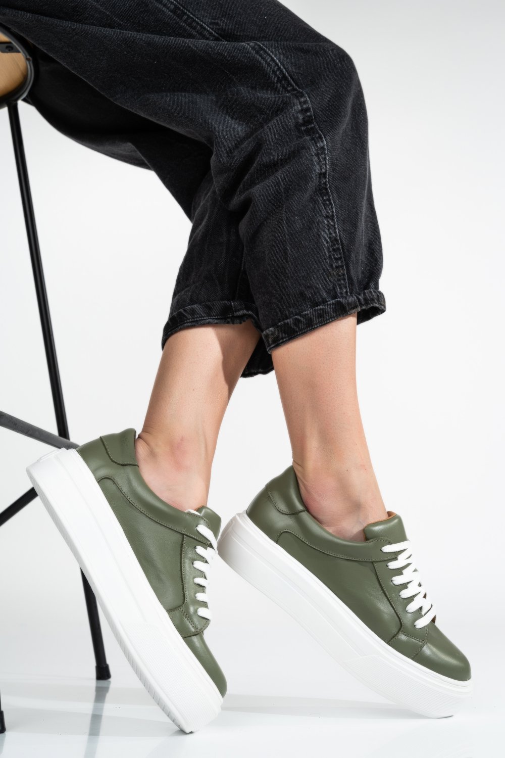 Zöld természetes bőr sport cipők 3s7h001