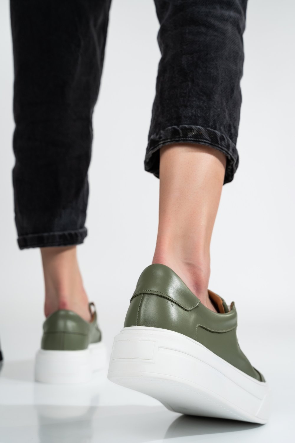 Zöld természetes bőr sport cipők 3s7h001