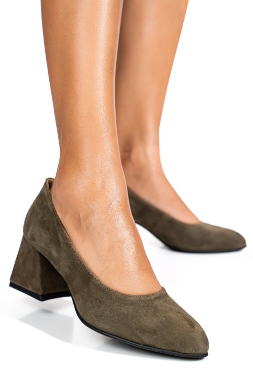 Khaki fordított bőr magassarkú cipők 5s7h006