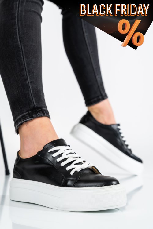 Fekete természetes bőr sport cipők 3s7h000