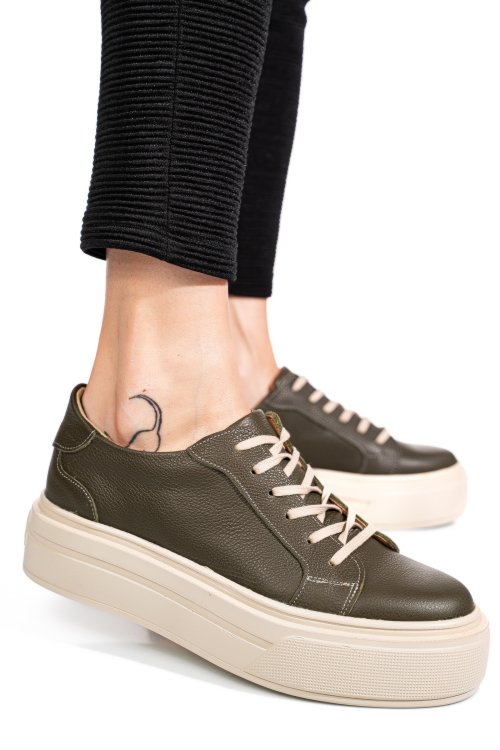 Zöld természetes bőr sport cipők 3s7h000