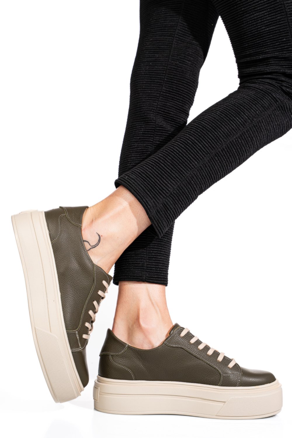 Zöld természetes bőr sport cipők 3s7h000