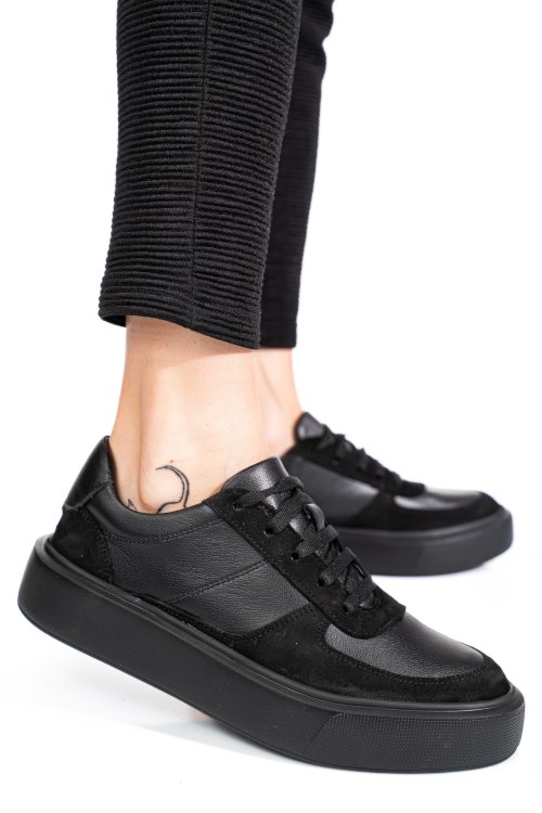 Fekete természetes bőr sport cipők 4s7h541