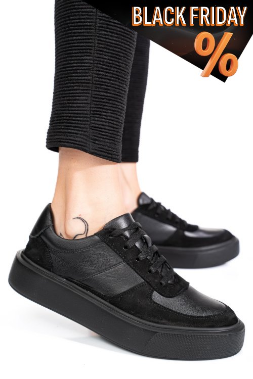 Fekete természetes bőr sport cipők 4s7h541