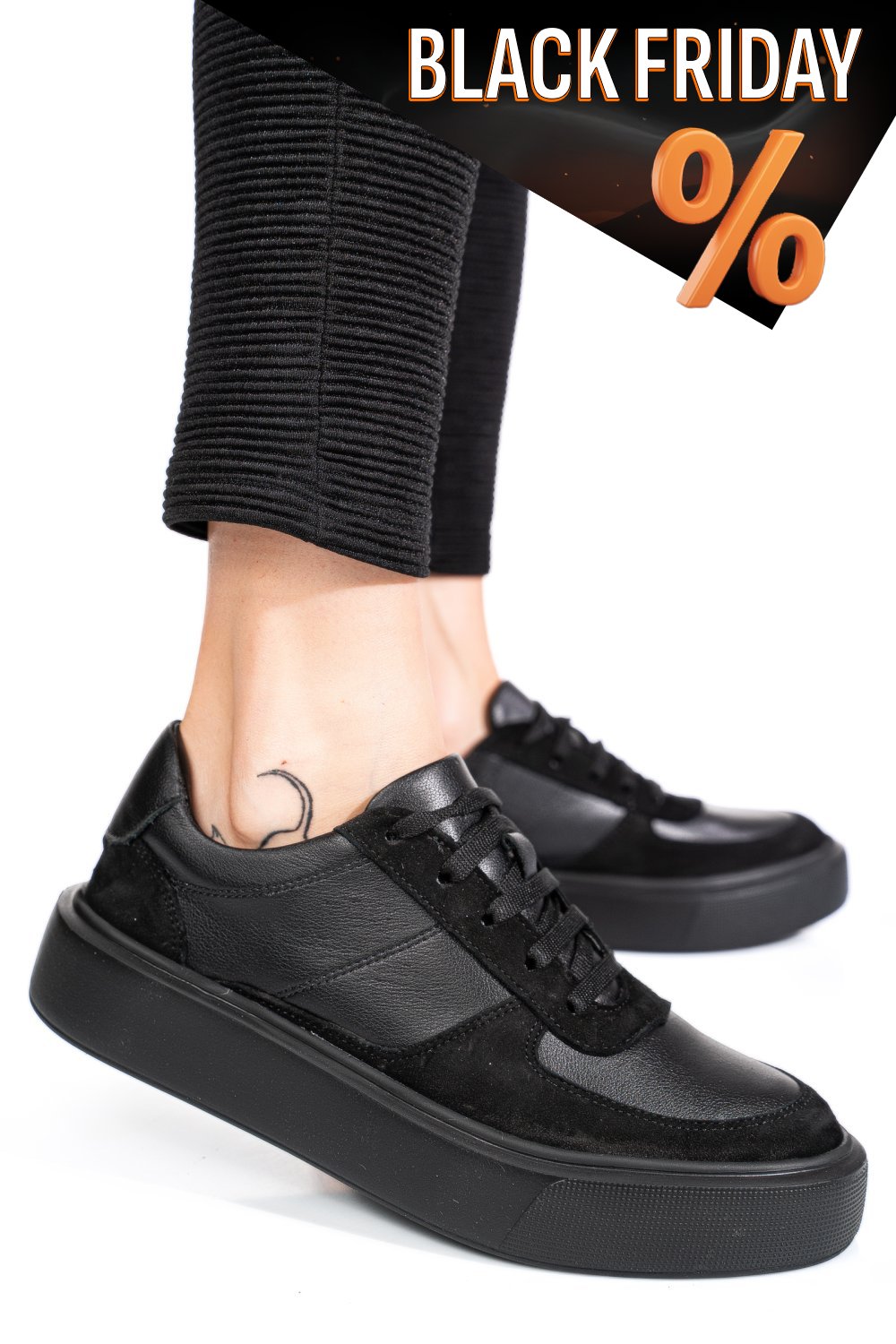 Fekete természetes bőr sport cipők 4s7h541