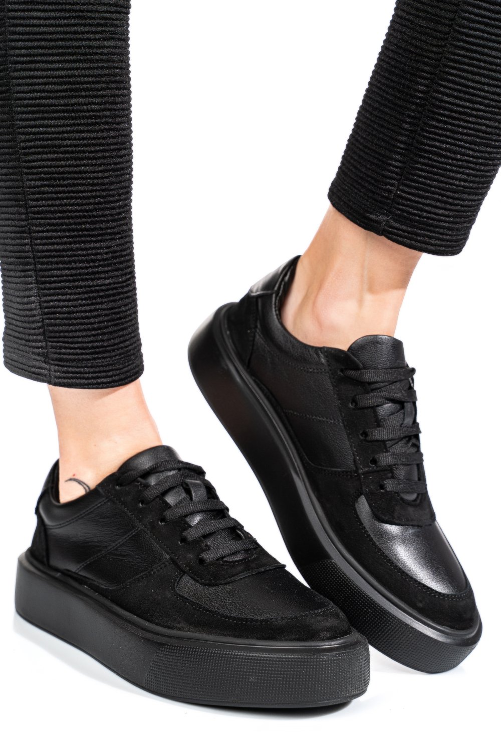 Fekete természetes bőr sport cipők 4s7h541