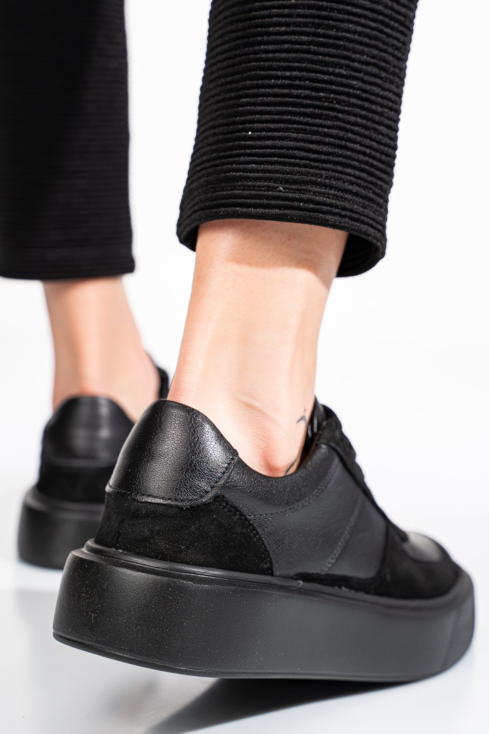 Fekete természetes bőr sport cipők 4s7h541