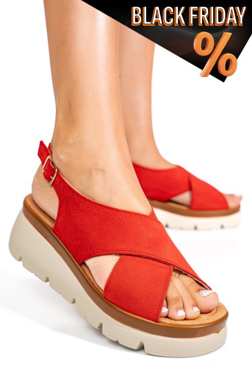 Piros fordított bőr szandál 1s7h7986