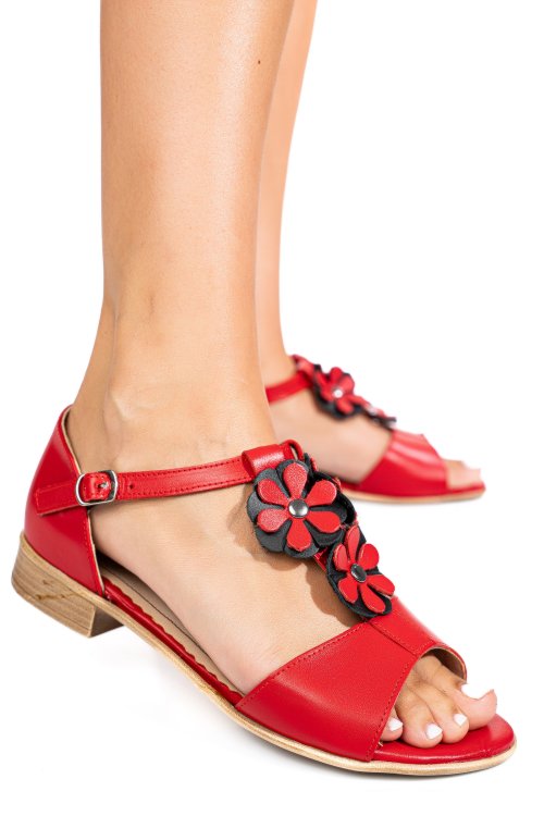 Piros természetes bőr szandál 7s7h25